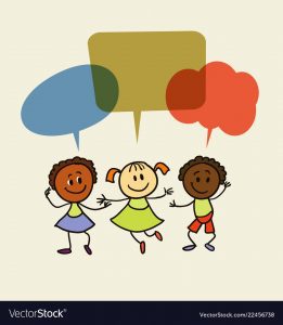 hand drawing vector illustration. Cartoon children with speech bubbles.